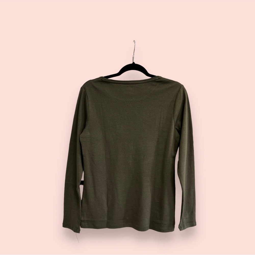 TALBOTS Cotton Long Sleeve Tee/ Olive Night - Picture 2 of 4